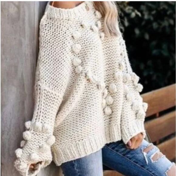 New Vici Pom Pom Oversized Soft Bobble Knit Sweater SZ S-XL - Picture 3 of 10